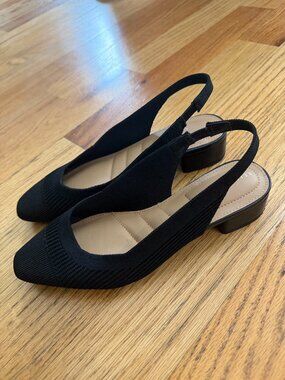 Kelly & Katie Black Knit Slingback Low Block Heel Pumps Women's Size 6.5